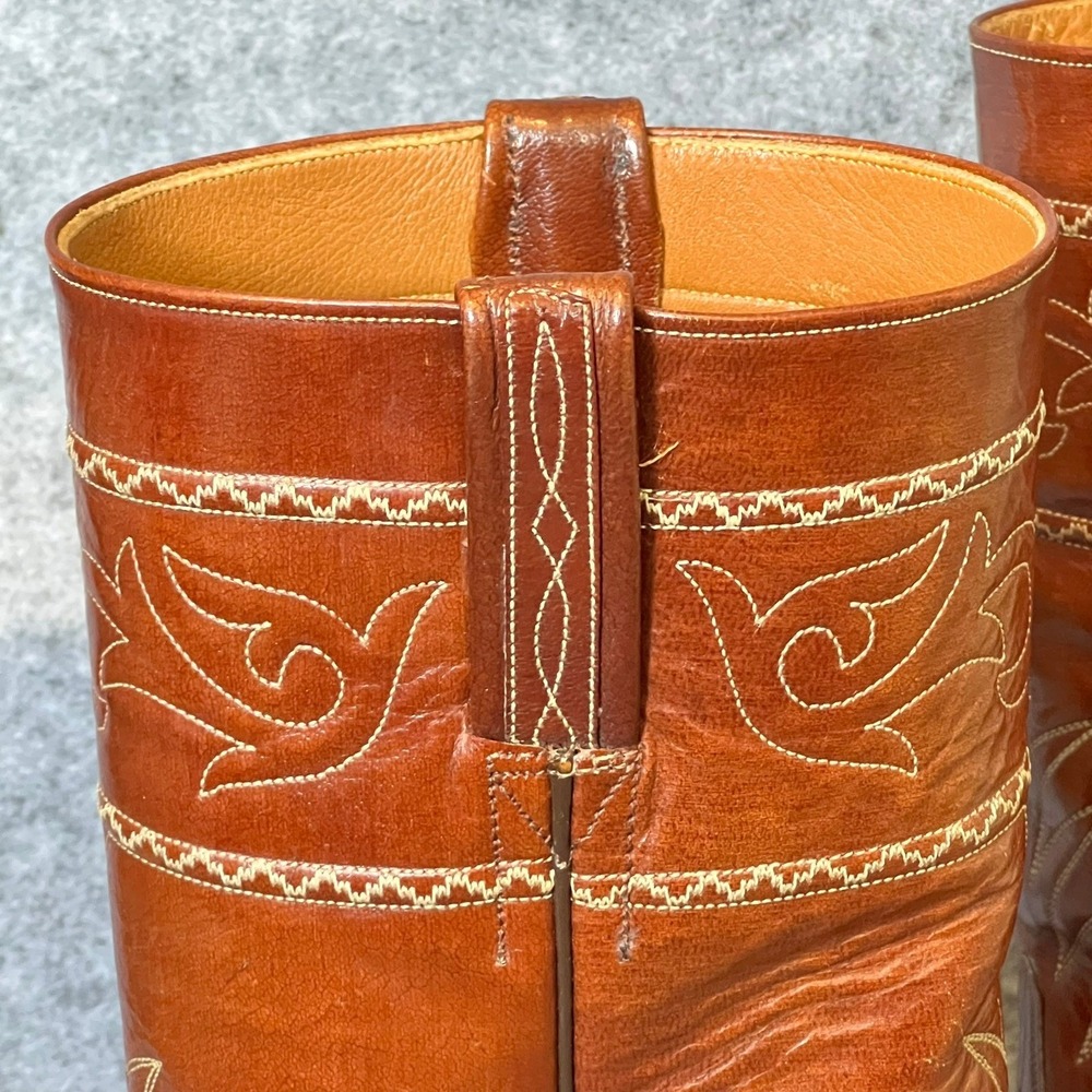 Vtg Lucchese San Antonio Cowboy Boots Mens 10D Shrunken Shoulder Leather Brown - Picture 9 of 16